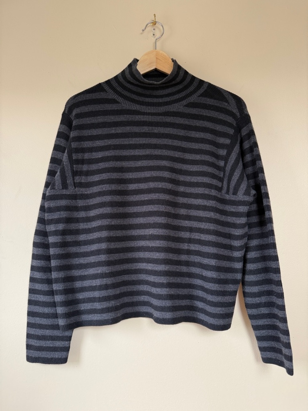 Eileen Fisher Merino Turtleneck Top Regenerative Wool Charcoal Black - Small